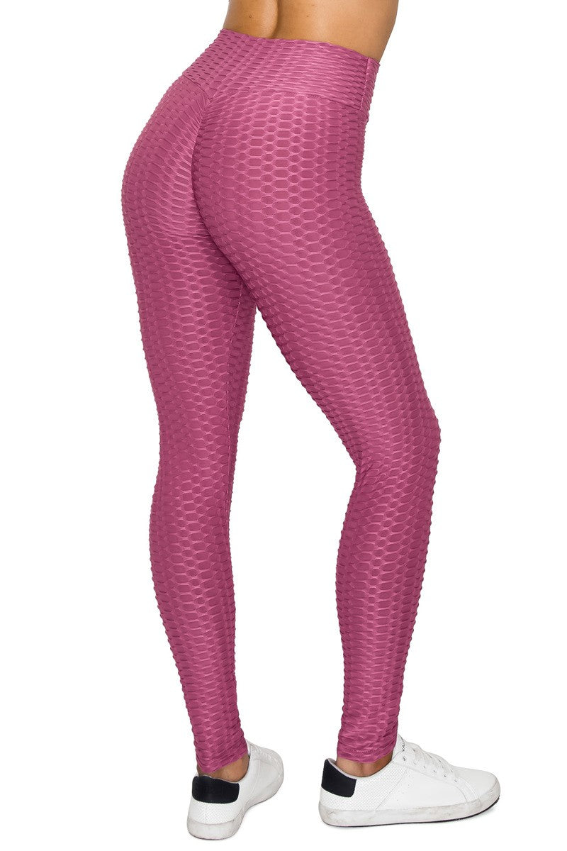 Bo+Tee Hot Pink - Strong Petite Ribbed Butt Lifting Leggings 