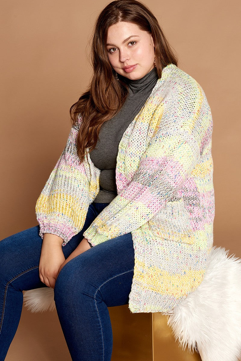 Multi-colored thread knit stripe cardigan
