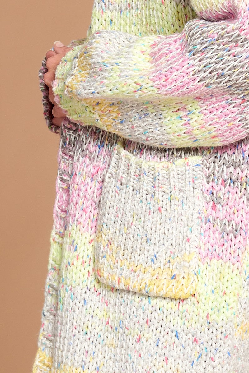 Multi-colored thread knit stripe cardigan